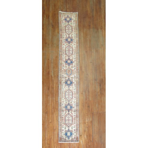 Skinny Ivory Antique Persian Heriz Runner No. r4857