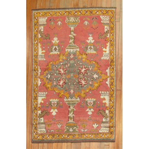 Antique Oushak Throw Rug No. r5062