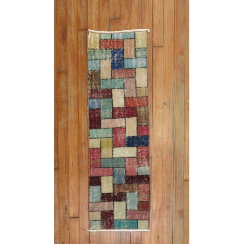 Mosaic Motif Vintage Turkish Deco Mini Rug No. r5139