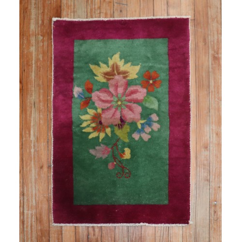 Art Deco Chinese Floral Mat Rug No. r5238