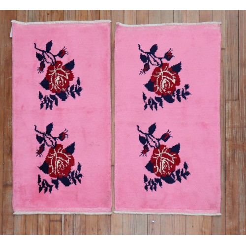 Bright Pink Floral Motif Vintage Turkish Rugs No. r5288