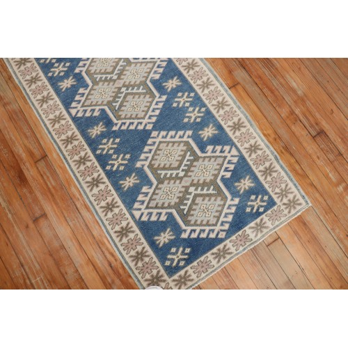 Denim Blue Geometric Turkish Runner No. r5291