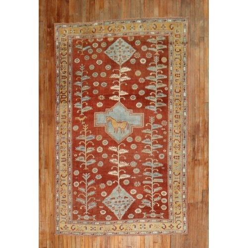 Quirky Folk Art Tribal Camel Medallion Caucasian Rug No. r5309