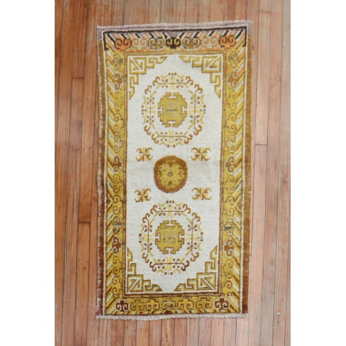 Ivory Gold Antique Khotan Scatter Rug No. r5364