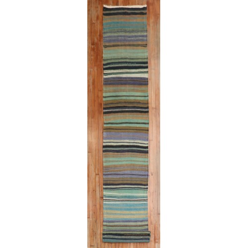 Green Striped Turkish Kilim Runner No. r5395