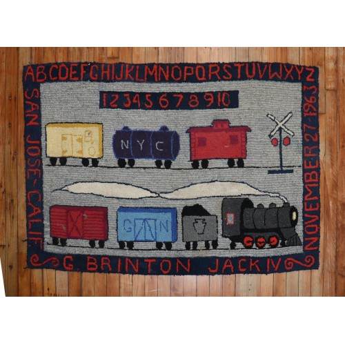 Choo Choo Train American Hooked Pictorial Rug No. r5417