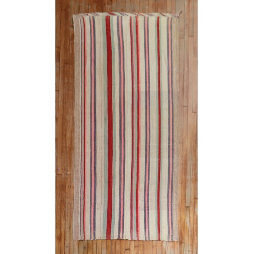 Mid Century Abstract Persian Striped Kilim Wide Runner No. r5425