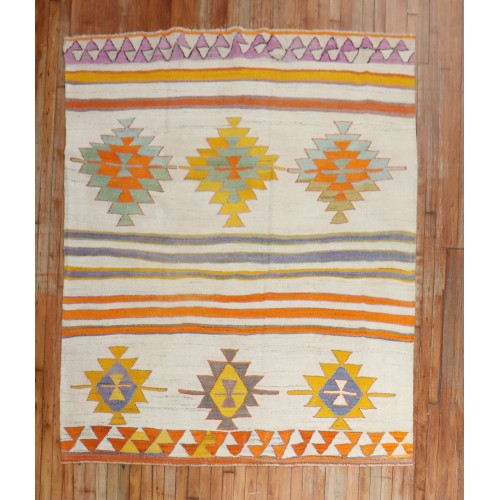 Bright  Boho Turkish Kilim No. r5435