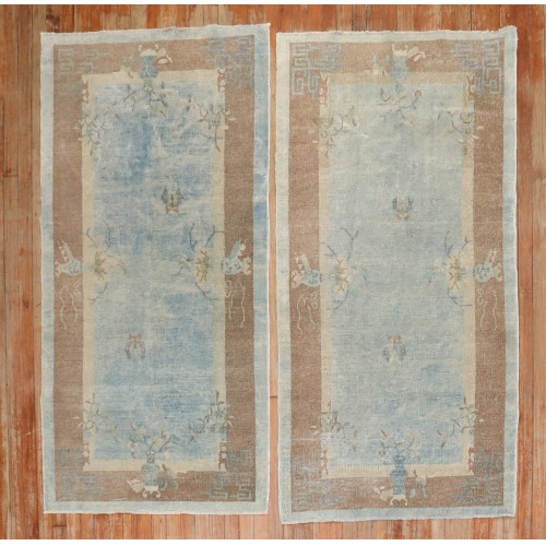 Pair Of Chinese Blue Art Deco Rugs No. r5469