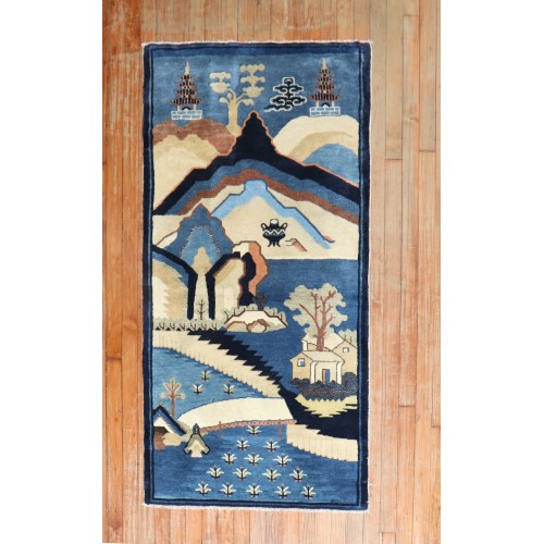 Chinese Peking Pictorial Throw Rug No. r5591