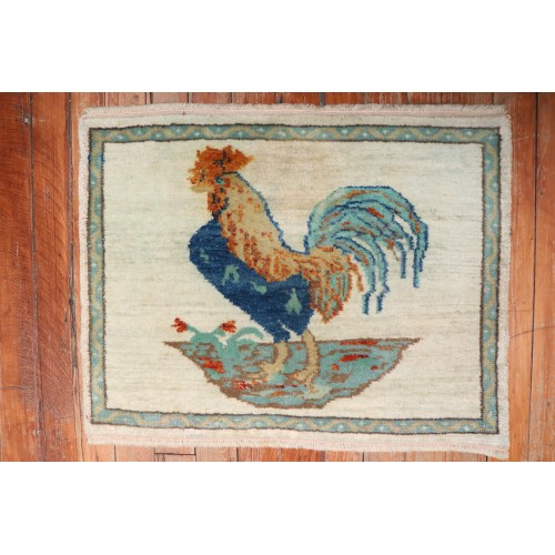 Vintage Turkish  Mini Rooster Rug No. r5764