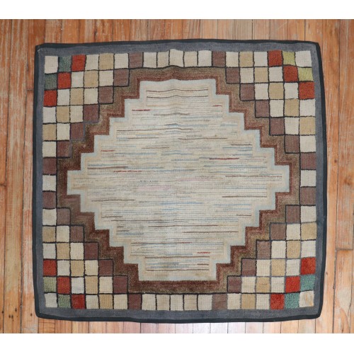 Antique Geometric American Hooked Rug No. r5768