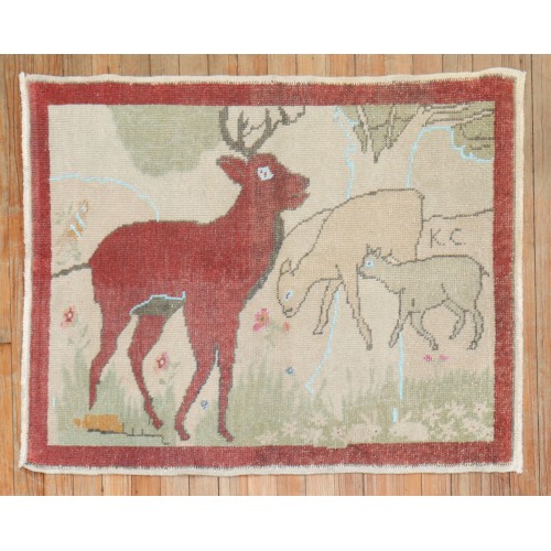 Pictorial Turkish Deer Rug No. r5839