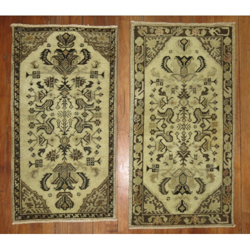 Pair of Cream and Brown Turkish Rugs No. y1225